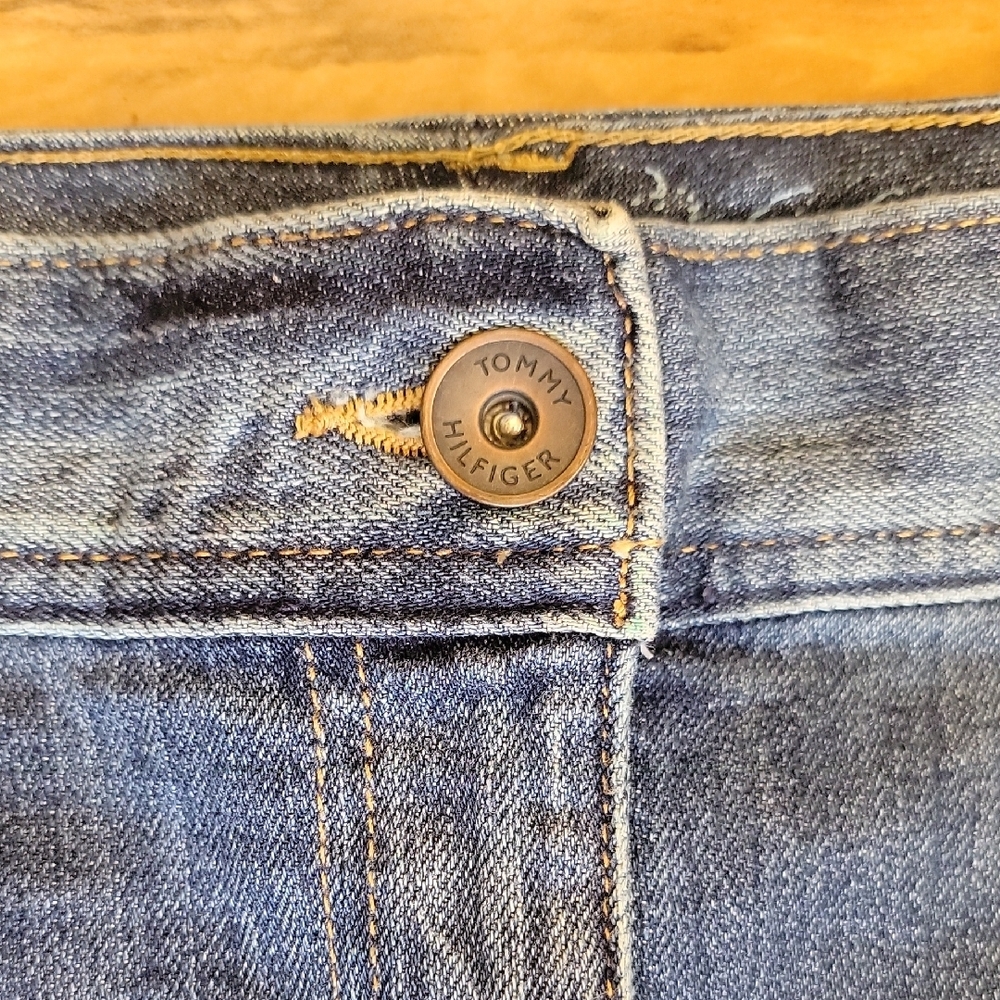 Tommy Hilfiger Size 14 Dark Blue Distressed Denim Mini Skirt - Picture 3 of 14